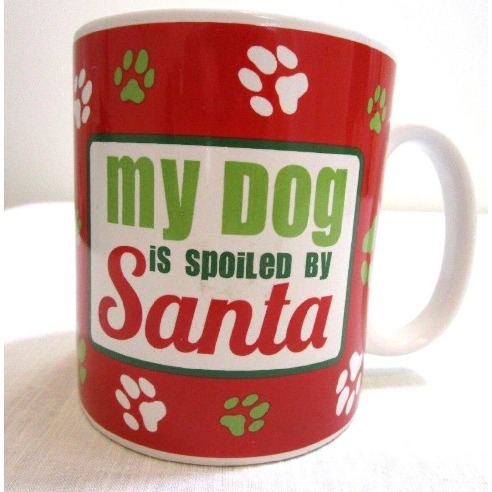 DEI Coffee Tea MUG Cup X-Large My Dog is Spoiled by SANTA Christmas Paw Print